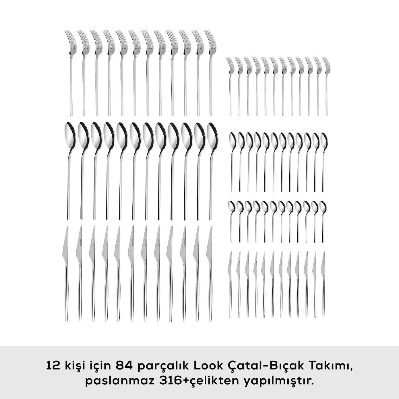 Karaca 316 Premium Look Platin 12 Kişilik 84 Parça Çatal Kaşık Bıçak Takımı