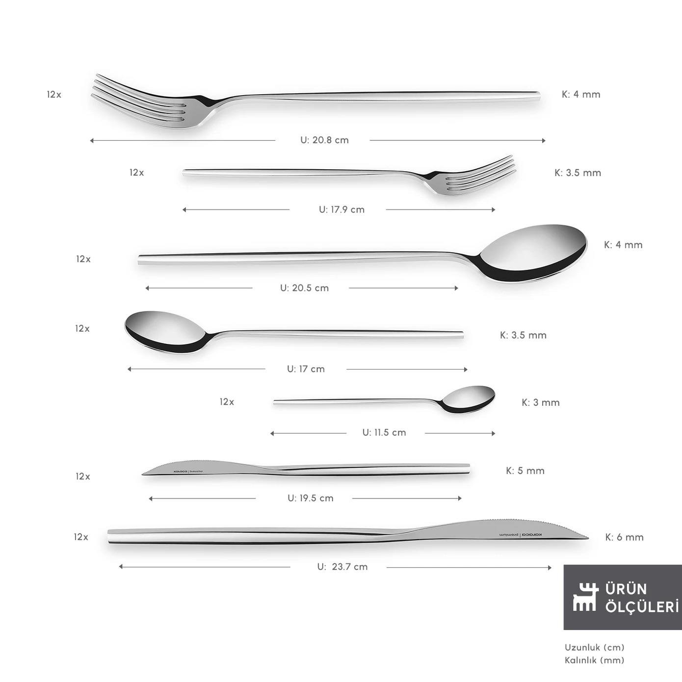 Karaca 316 Premium Look Platin 12 Kişilik 84 Parça Çatal Kaşık Bıçak Takımı