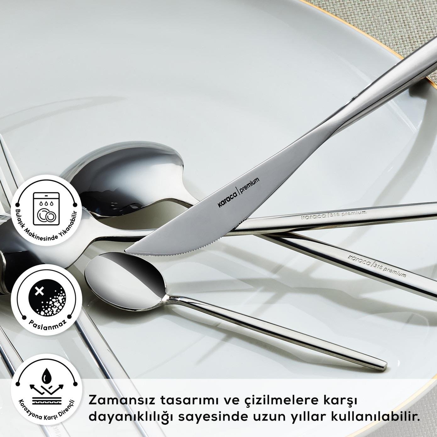 Karaca 316 Premium Mild Platin 12 Kişilik 84 Parça Çatal Kaşık Bıçak Takımı