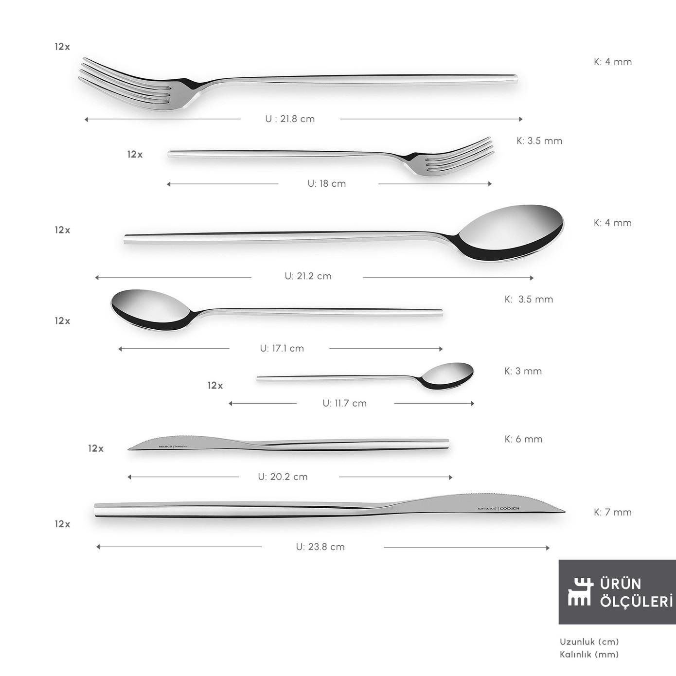 Karaca 316 Premium Mild Platin 12 Kişilik 84 Parça Çatal Kaşık Bıçak Takımı