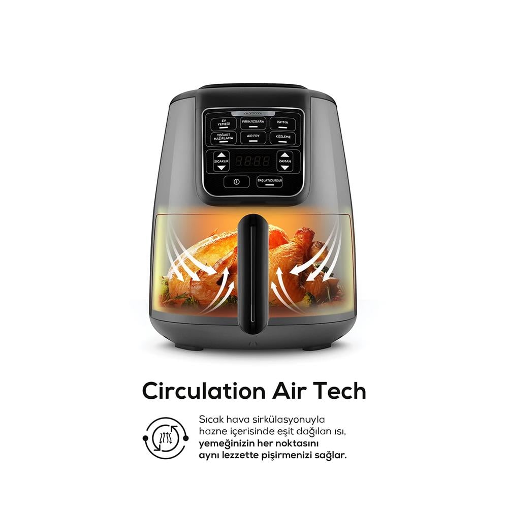 Karaca Air Pro Cook 3 in 1 XL Ev Yemeği, Közleme, Airfryer Space Gray 4L