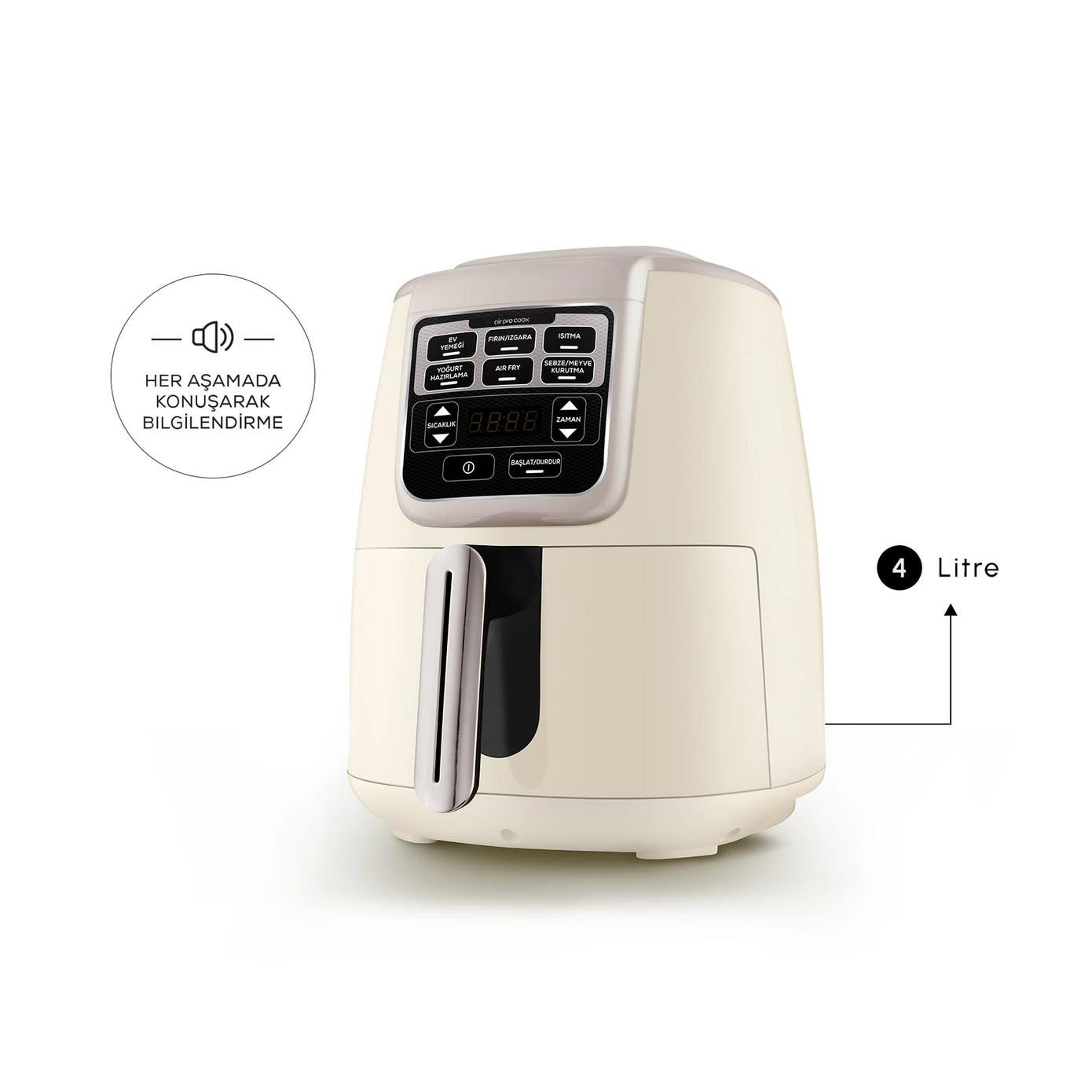 Karaca Air Pro Cook XL 2 in 1 Konuşan Airfryer Iconic Beige 4L