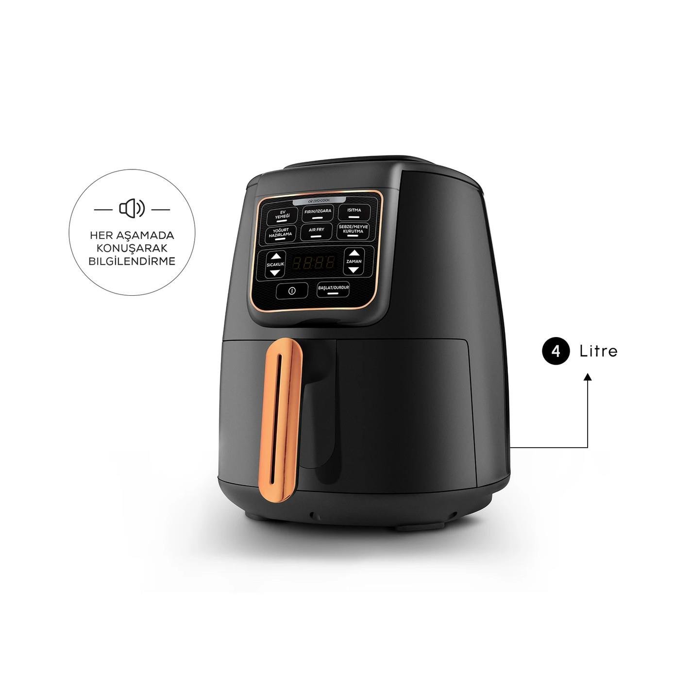 Karaca Air Pro Cook XL 2 in 1 Konuşan Airfryer Black Copper 4L