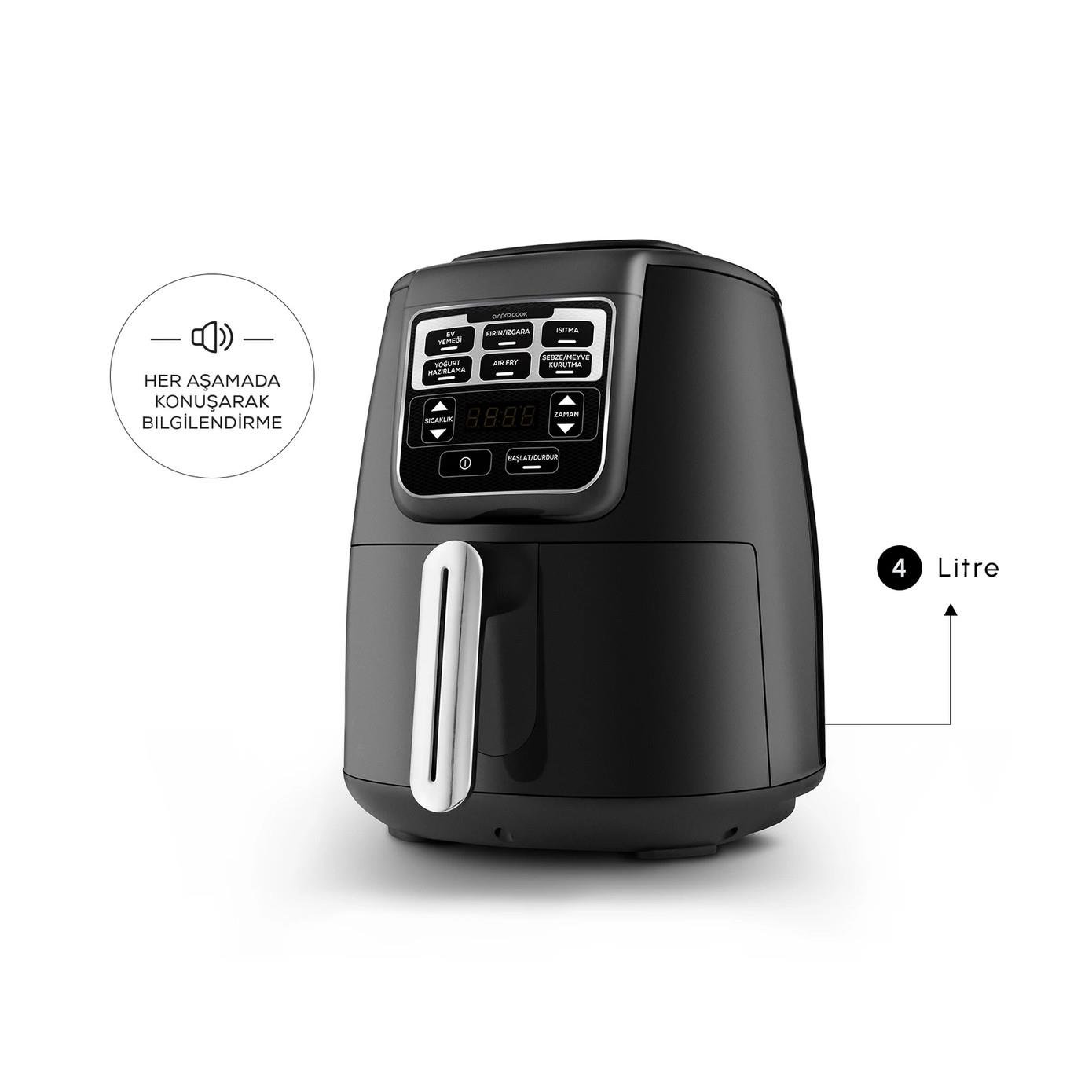 Karaca Air Pro Cook XL 2 in 1 Konuşan Airfryer Black Chrome 4L