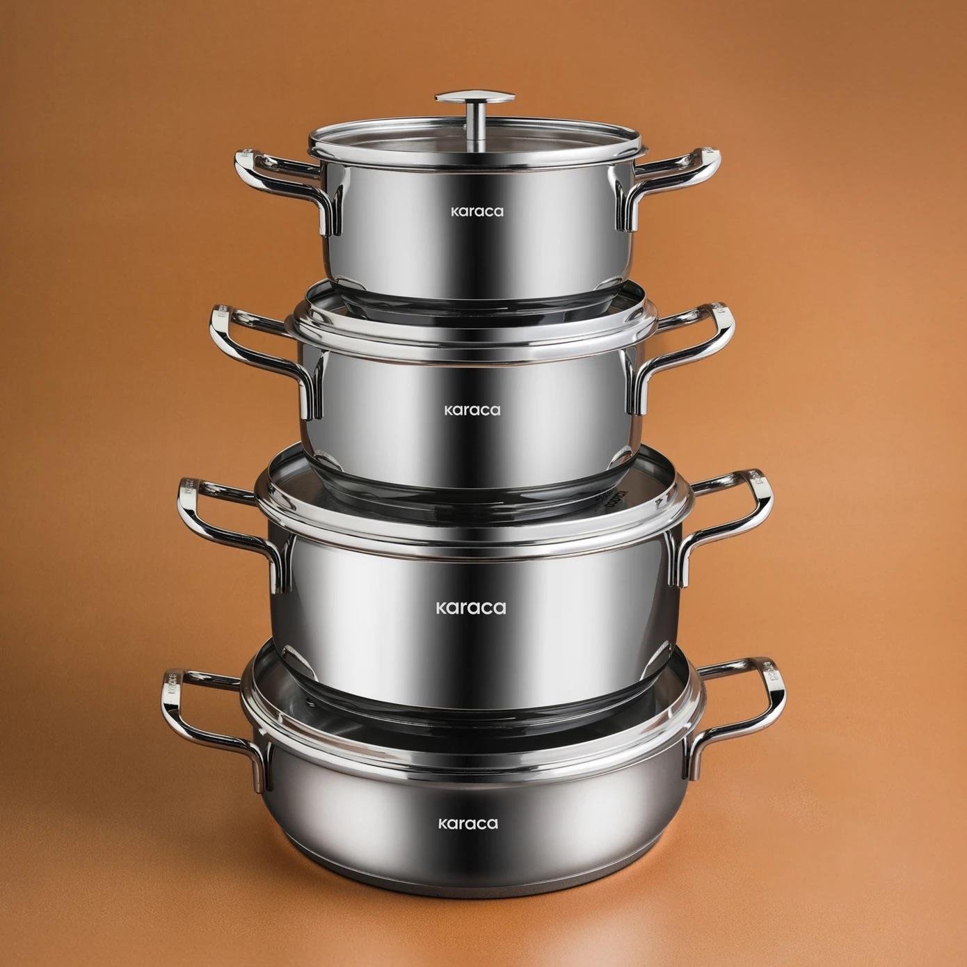 Karaca Alaz İndüksiyon Tabanlı 8 Parça Çelik Tencere Seti