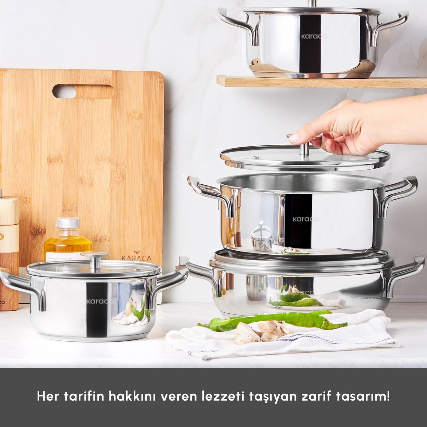Karaca Alaz İndüksiyon Tabanlı 8 Parça Çelik Tencere Seti