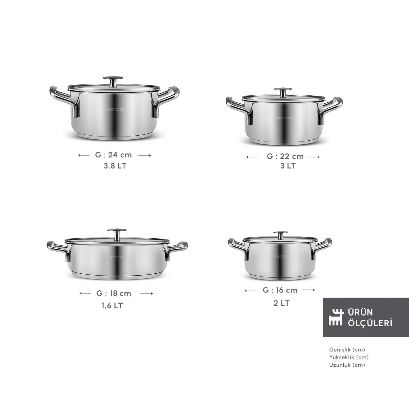 Karaca Alaz İndüksiyon Tabanlı 8 Parça Çelik Tencere Seti