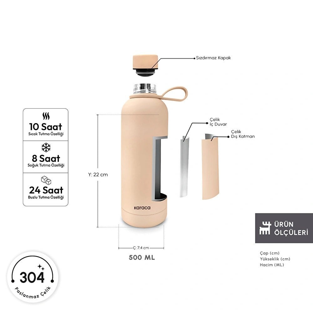 Karaca Aly Soft Touch Çelik Sızdırmaz Termos 500 ml Somon