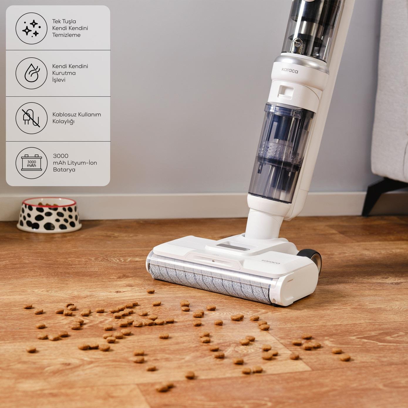 Karaca Aquaclean Pet 3in1 Islak ve Kuru Kablosuz Dikey Süpürge
