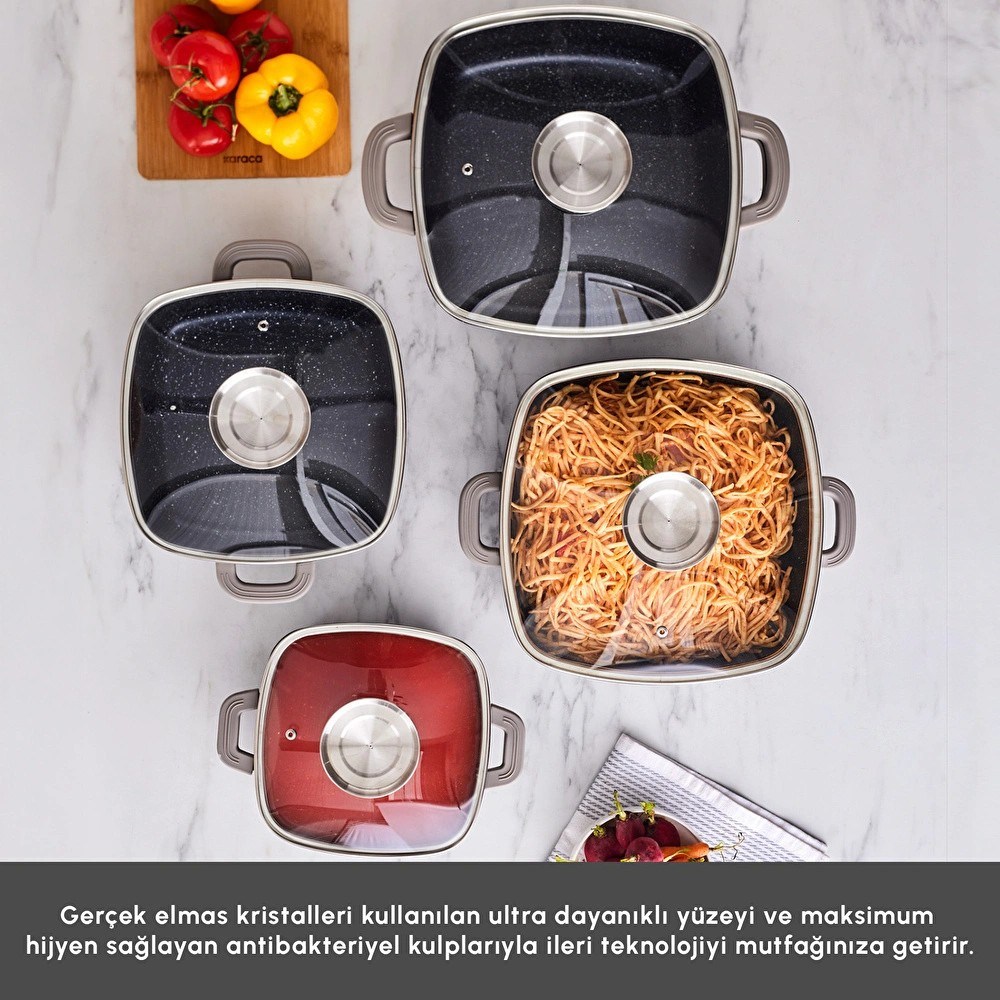 Karaca Biodiamond Soneva İndüksiyon Tabanlı 8 Parça Döküm Tencere Seti Siyah