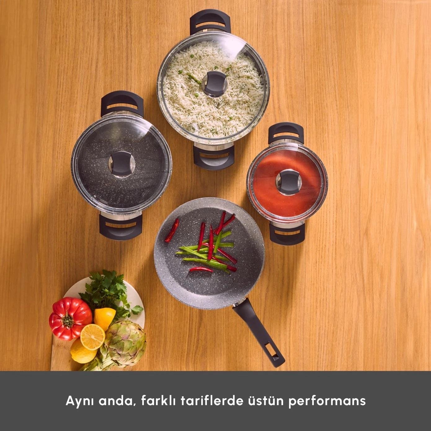 Karaca Biogranit Uraz 7 Parça Tencere Seti Gri