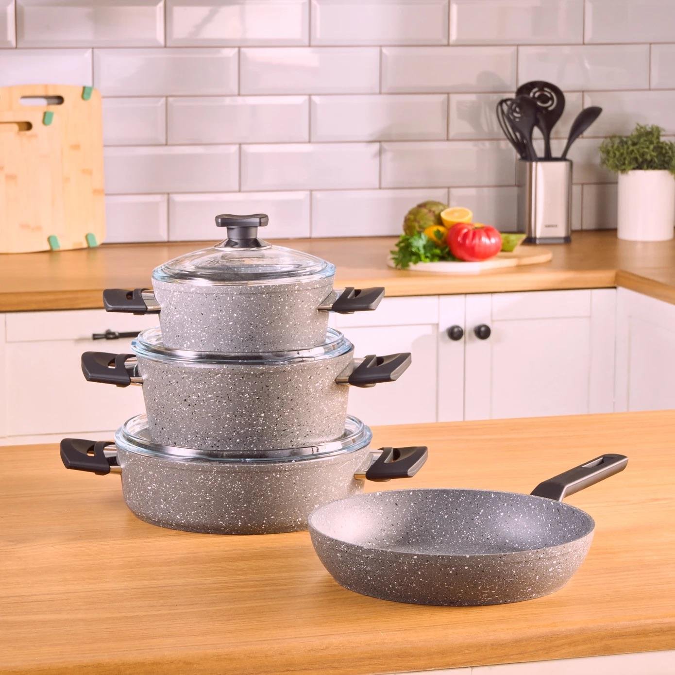 Karaca Biogranit Uraz 7 Parça Tencere Seti Gri