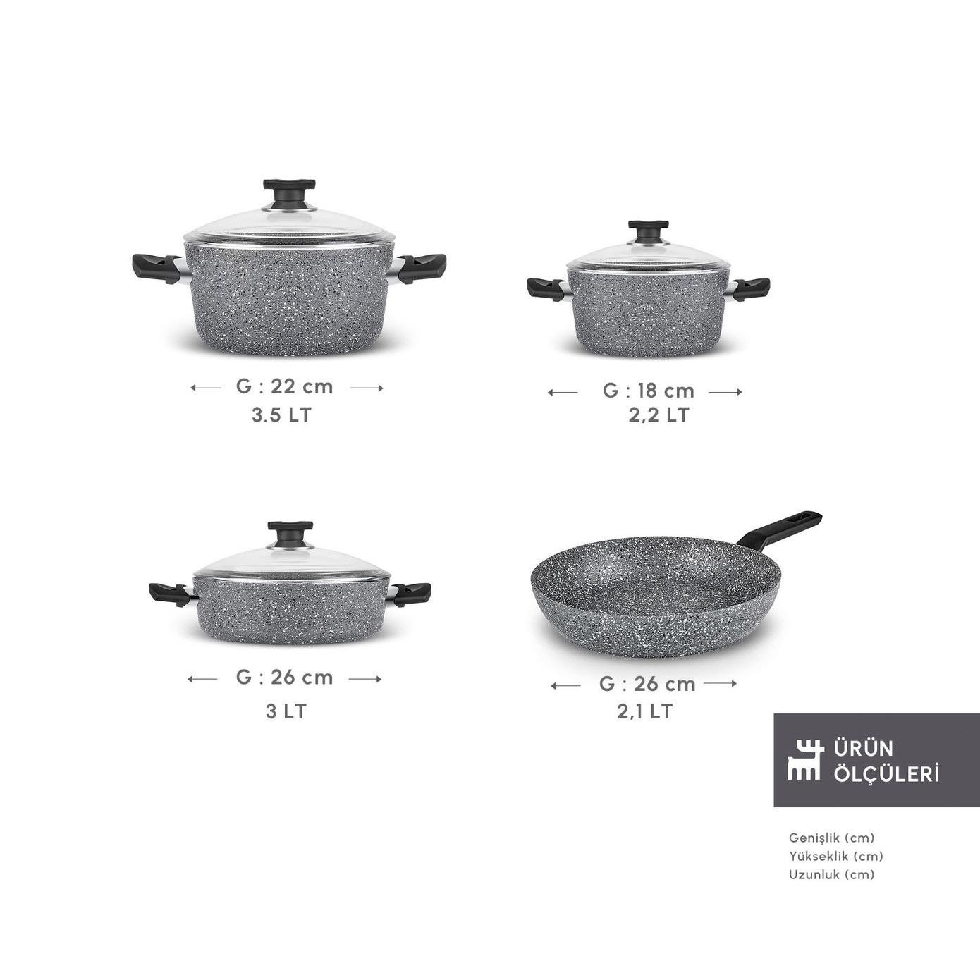 Karaca Biogranit Uraz 7 Parça Tencere Seti Gri