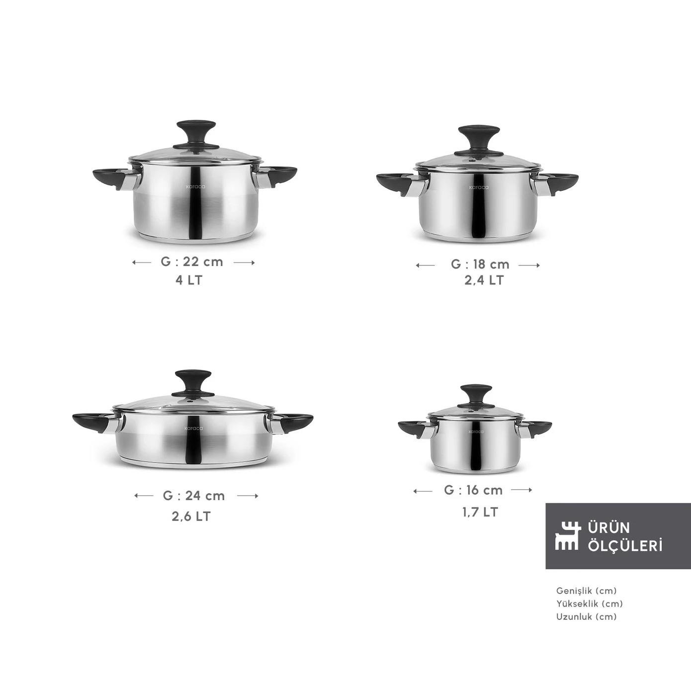 Karaca Buca İndüksiyon Tabanlı 8 Parça Çelik Tencere Seti
