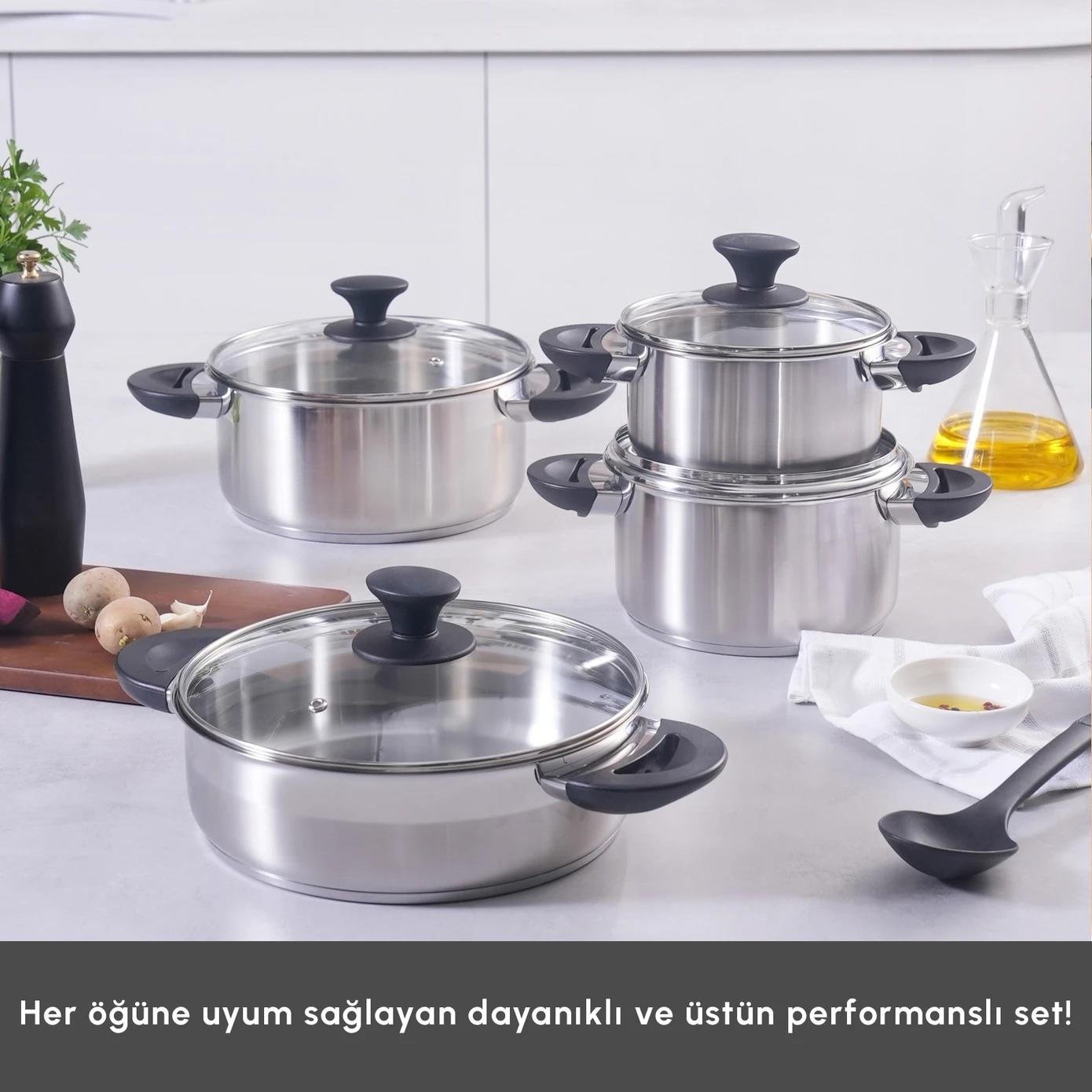 Karaca Buca İndüksiyon Tabanlı 8 Parça Çelik Tencere Seti