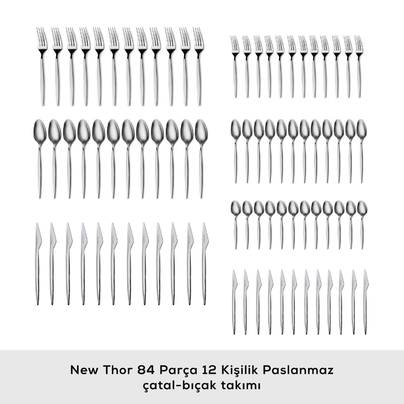 Karaca Elegance New Thor V2 Platin 12 Kişilik 84 Parça Çatal Kaşık Bıçak Takımı