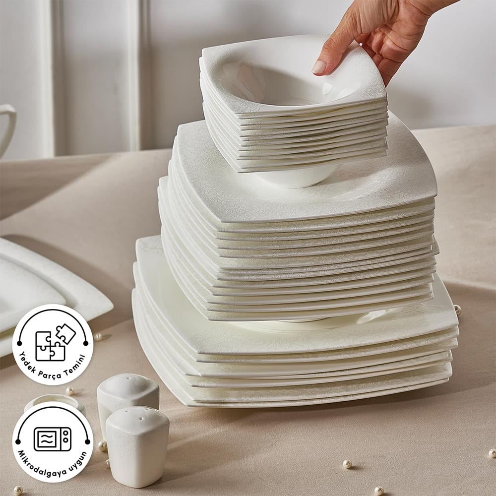 Karaca Fine Pearl Helen 62 Parça 12 Kişilik İnci Yemek Takımı Kare