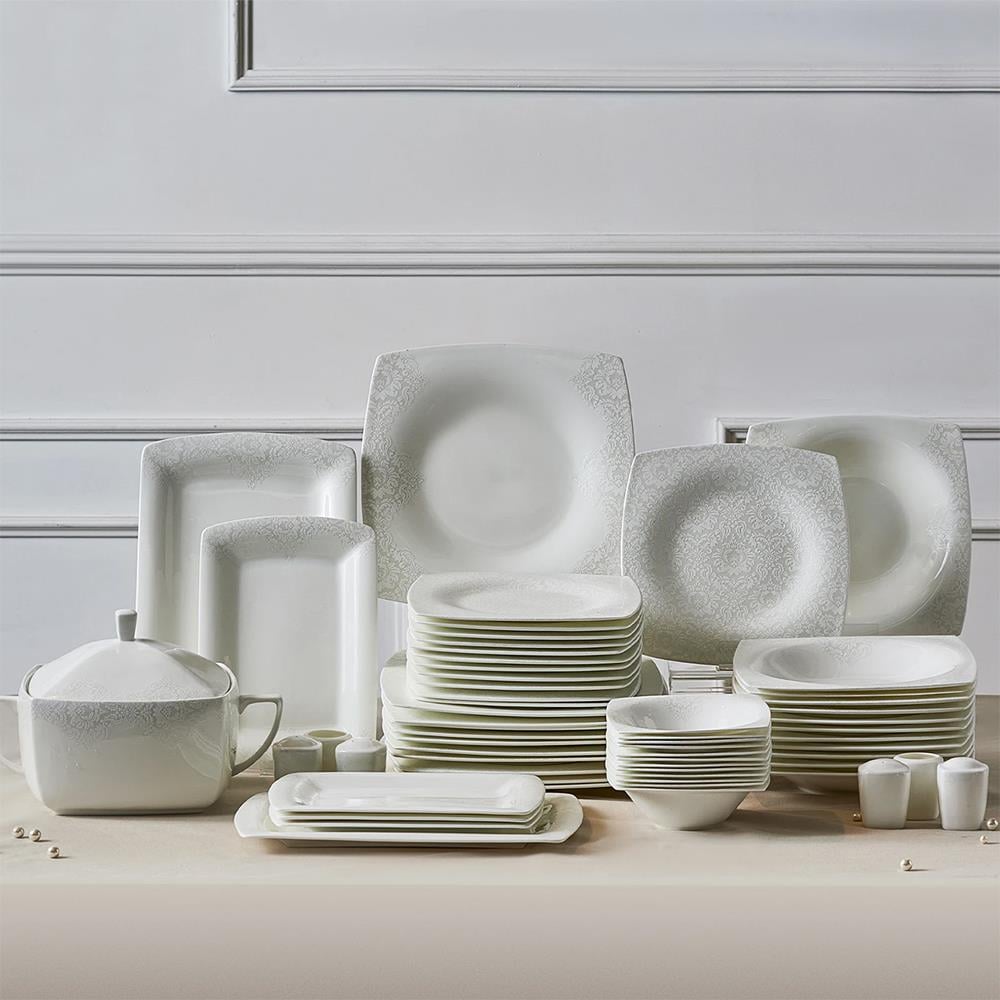 Karaca Fine Pearl Helen 62 Parça 12 Kişilik İnci Yemek Takımı Kare