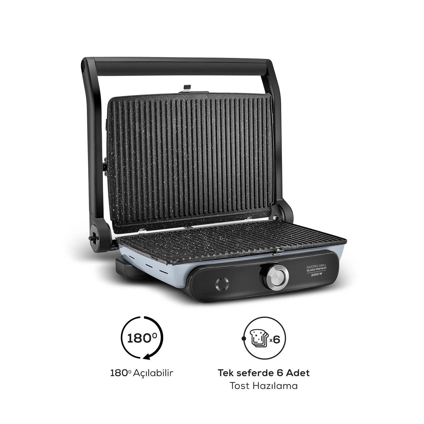 Karaca Gastro Grill Glass Premium 6 Dilim Kapasiteli Döküm Tost ve Izgara Makinesi Ocean Wave 2400W