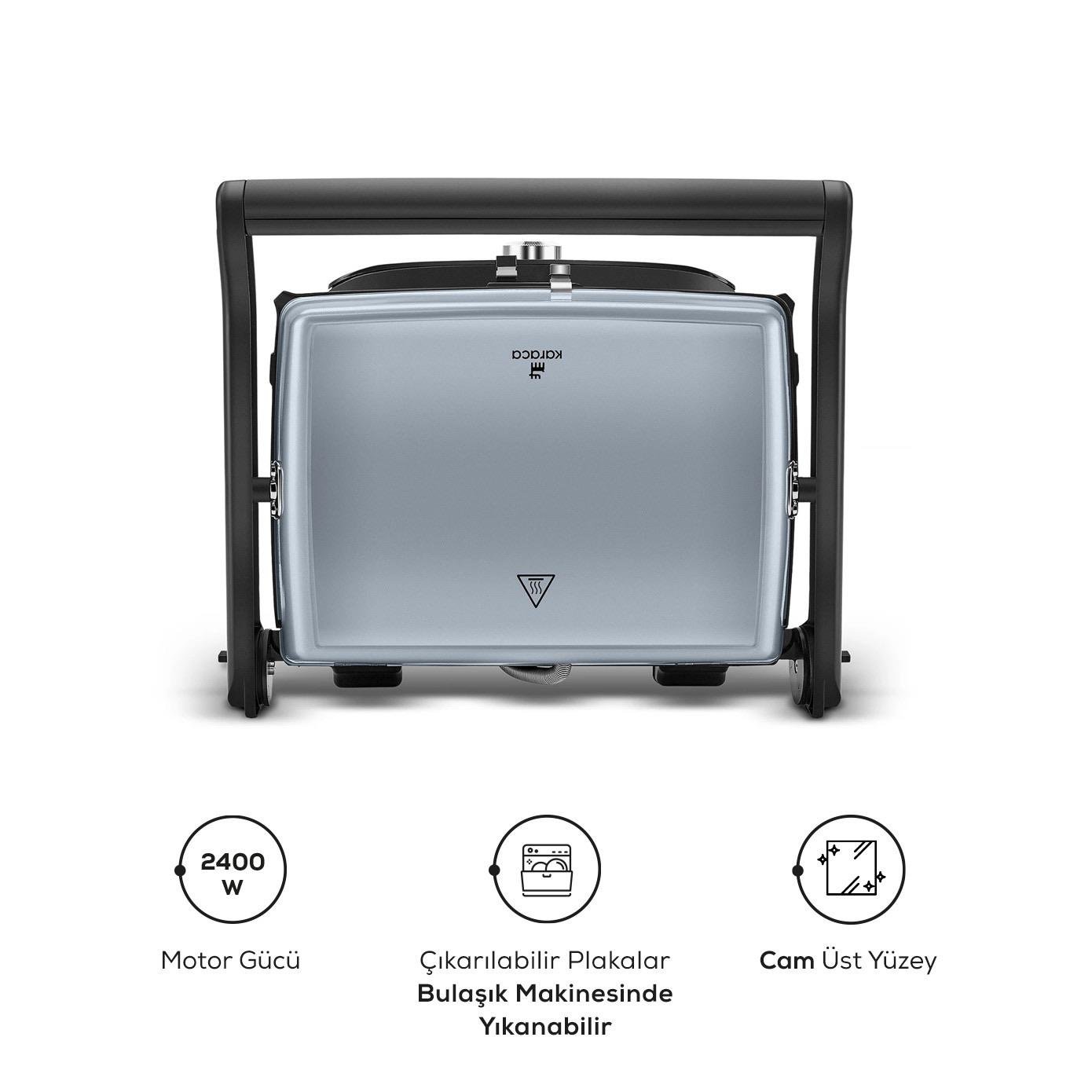 Karaca Gastro Grill Glass Premium 6 Dilim Kapasiteli Döküm Tost ve Izgara Makinesi Ocean Wave 2400W