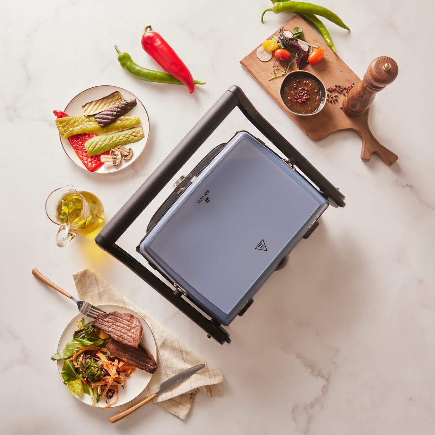 Karaca Gastro Grill Glass Premium 6 Dilim Kapasiteli Döküm Tost ve Izgara Makinesi Ocean Wave 2400W