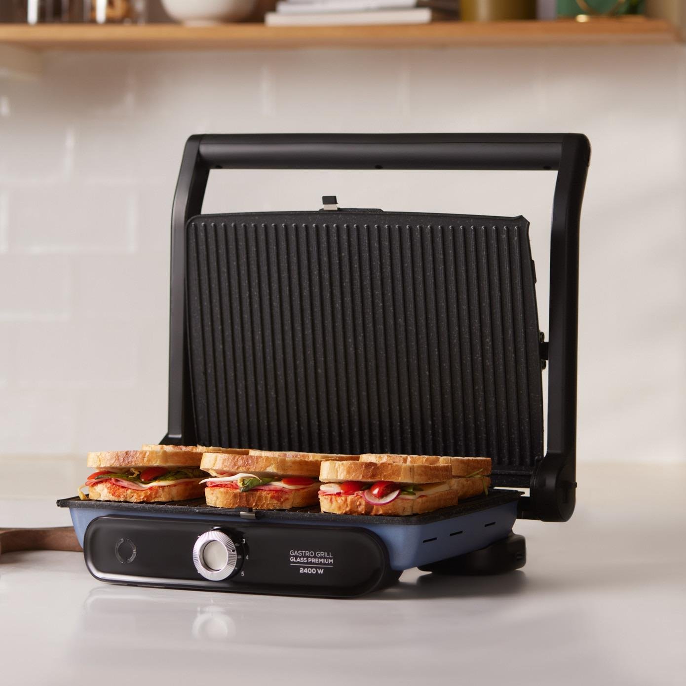 Karaca Gastro Grill Glass Premium 6 Dilim Kapasiteli Döküm Tost ve Izgara Makinesi Ocean Wave 2400W