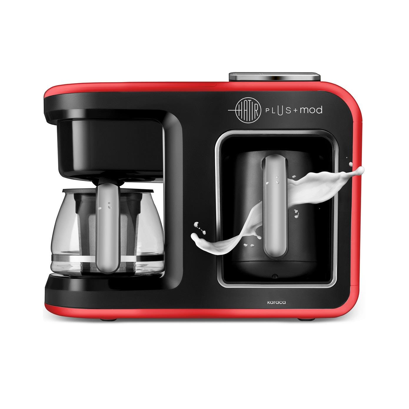 Karaca Hatır Plus 5 in 1 Konuşan Közde ve Sütlü Türk Kahvesi ve Filtre Kahve Makinesi Cherry Red