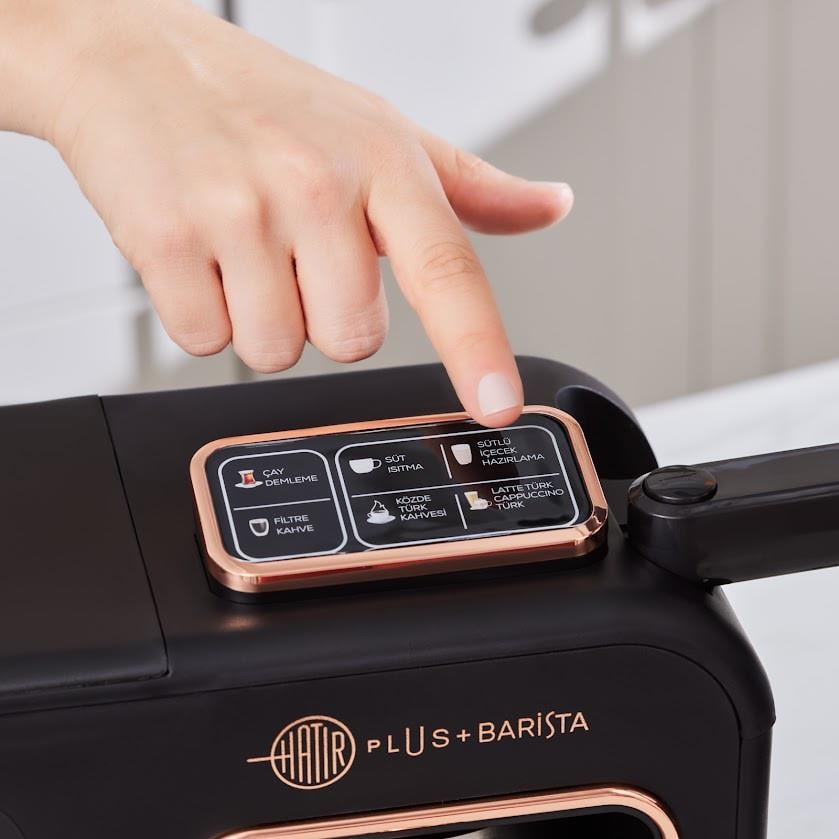 Karaca Hatır Plus Barista Steel 6 in 1 Konuşan Latte Cappuccino ve Közde Türk Kahve Makinesi Black Chrome