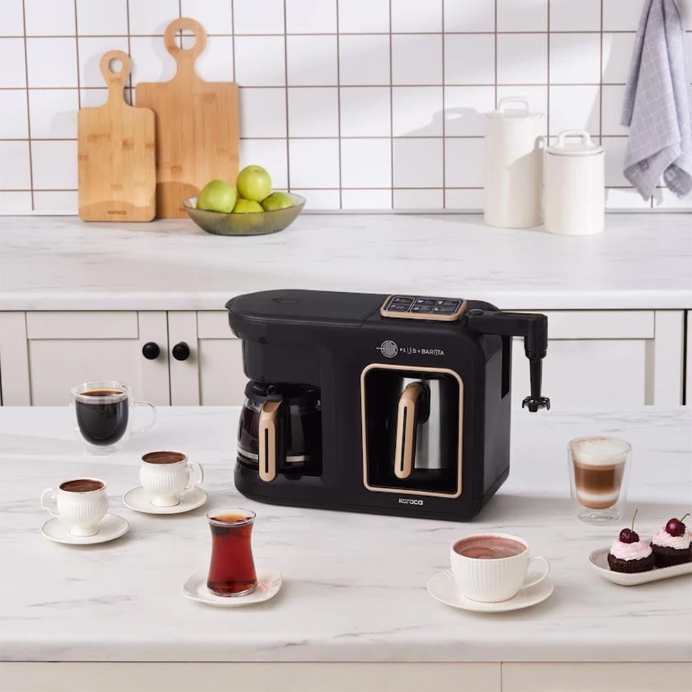 Karaca Hatır Plus Barista Steel 6 in 1 Konuşan Latte Cappuccino ve Közde Türk Kahve Makinesi Mineral Gold