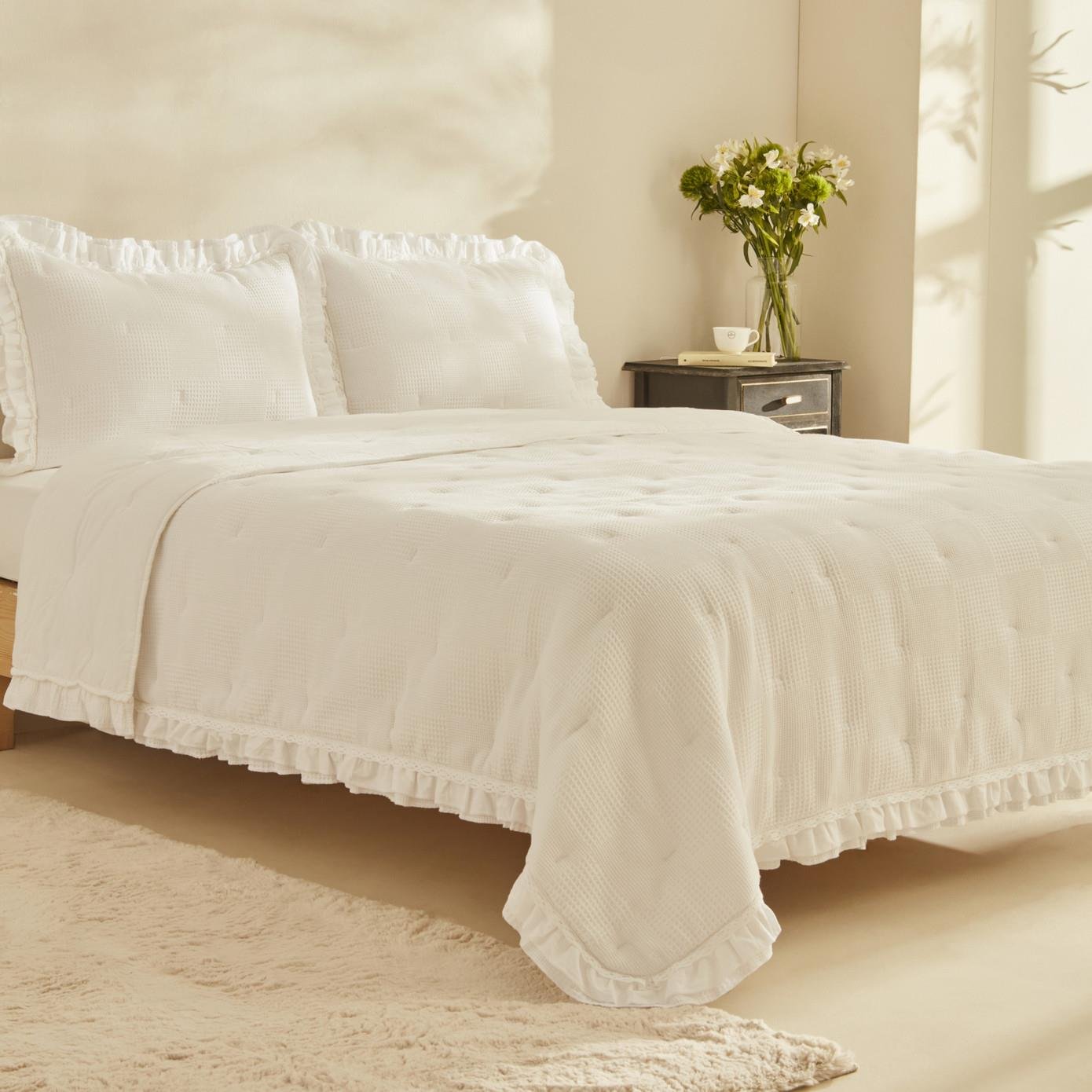 Karaca Home White Collection Perios  Çİft Kişilik Spring Comforti Fırfırlı Beyaz