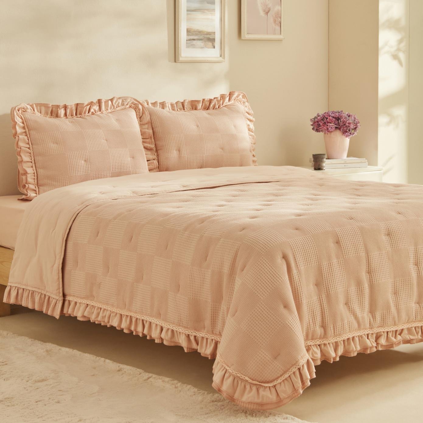 Karaca Home White Collection Perios Çİft Kişilik Fırfırlı Spring Comfor  Somon