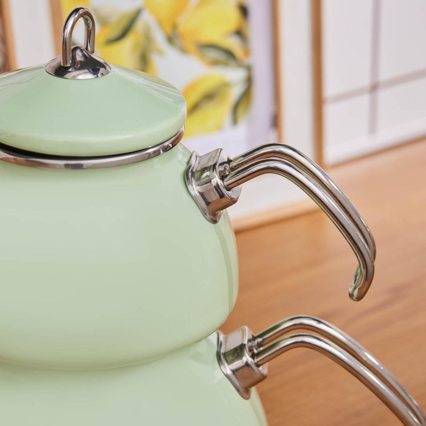 Karaca Loreto İndüksiyon Tabanlı Emaye Çaydanlık Takımı Yeşil