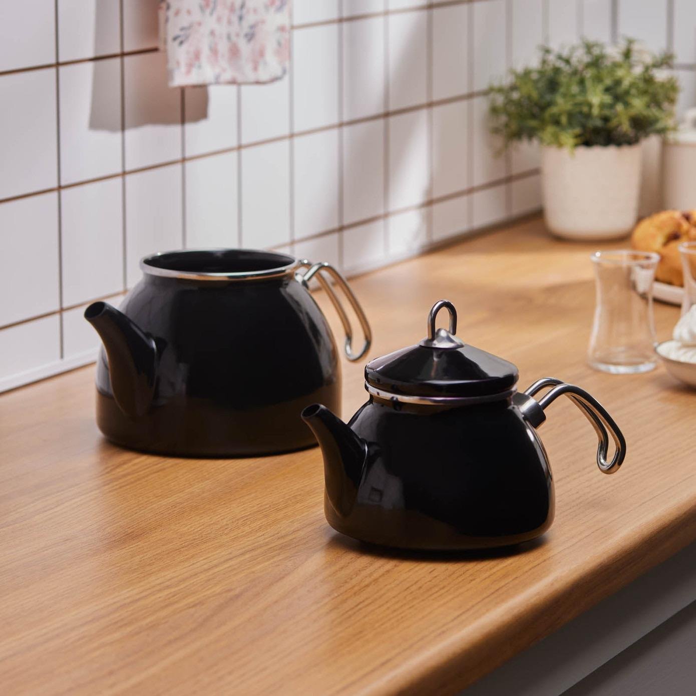 Karaca Loreto İndüksiyon Tabanlı Emaye Çaydanlık Takımı Siyah