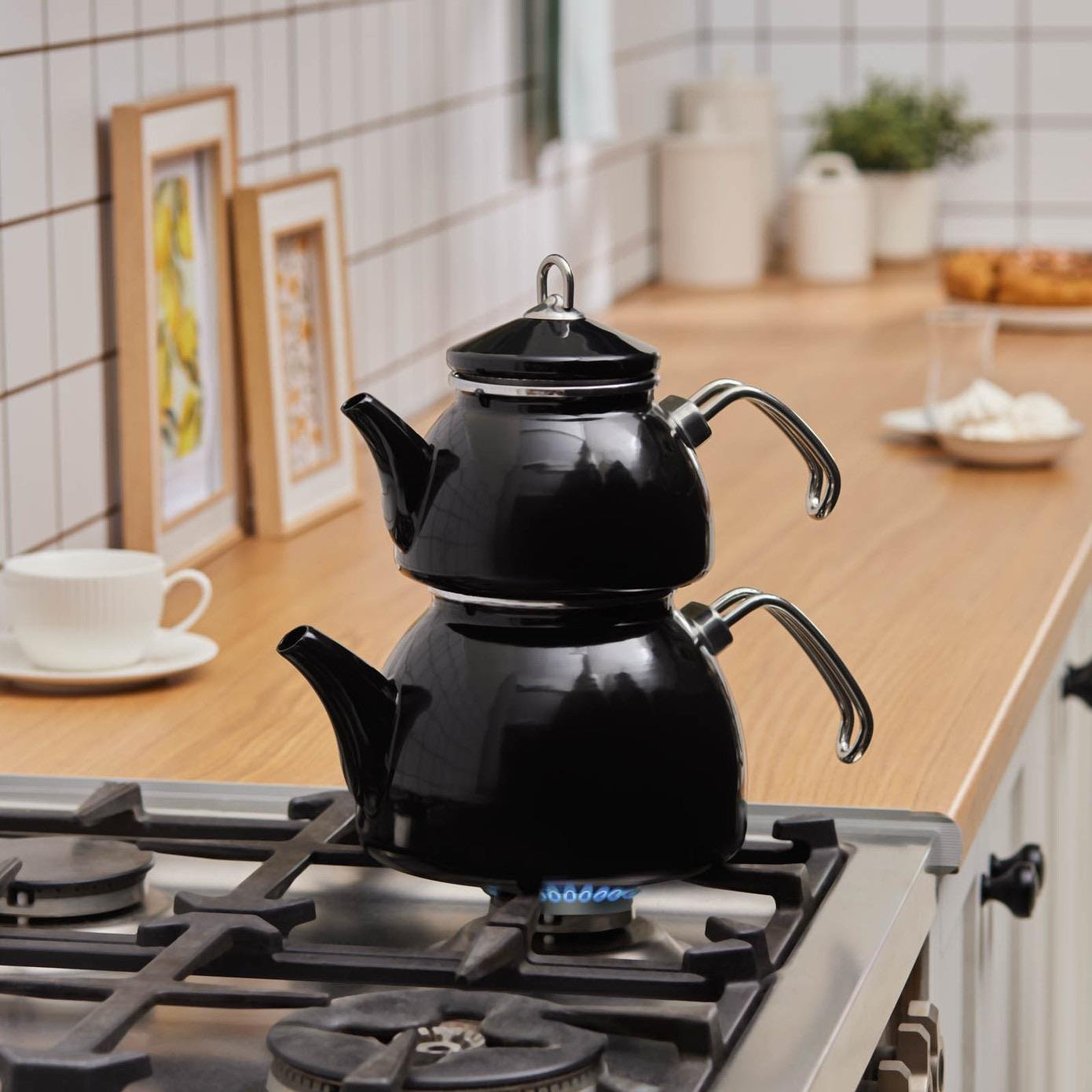 Karaca Loreto İndüksiyon Tabanlı Emaye Çaydanlık Takımı Siyah