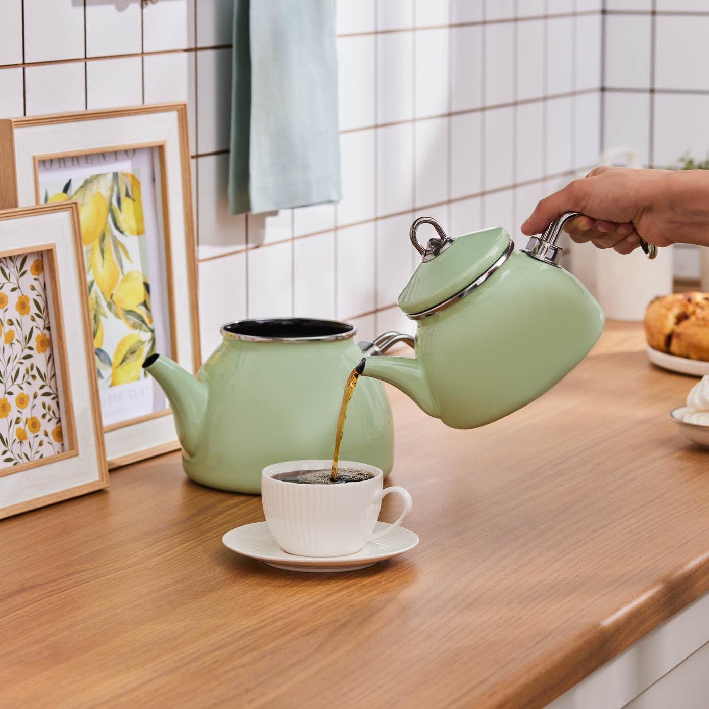 Karaca Loreto İndüksiyon Tabanlı Emaye Çaydanlık Takımı Yeşil