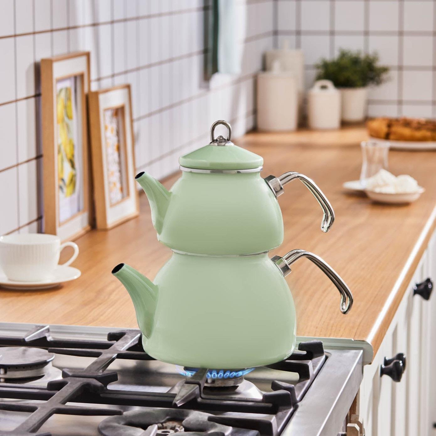 Karaca Loreto İndüksiyon Tabanlı Emaye Çaydanlık Takımı Yeşil