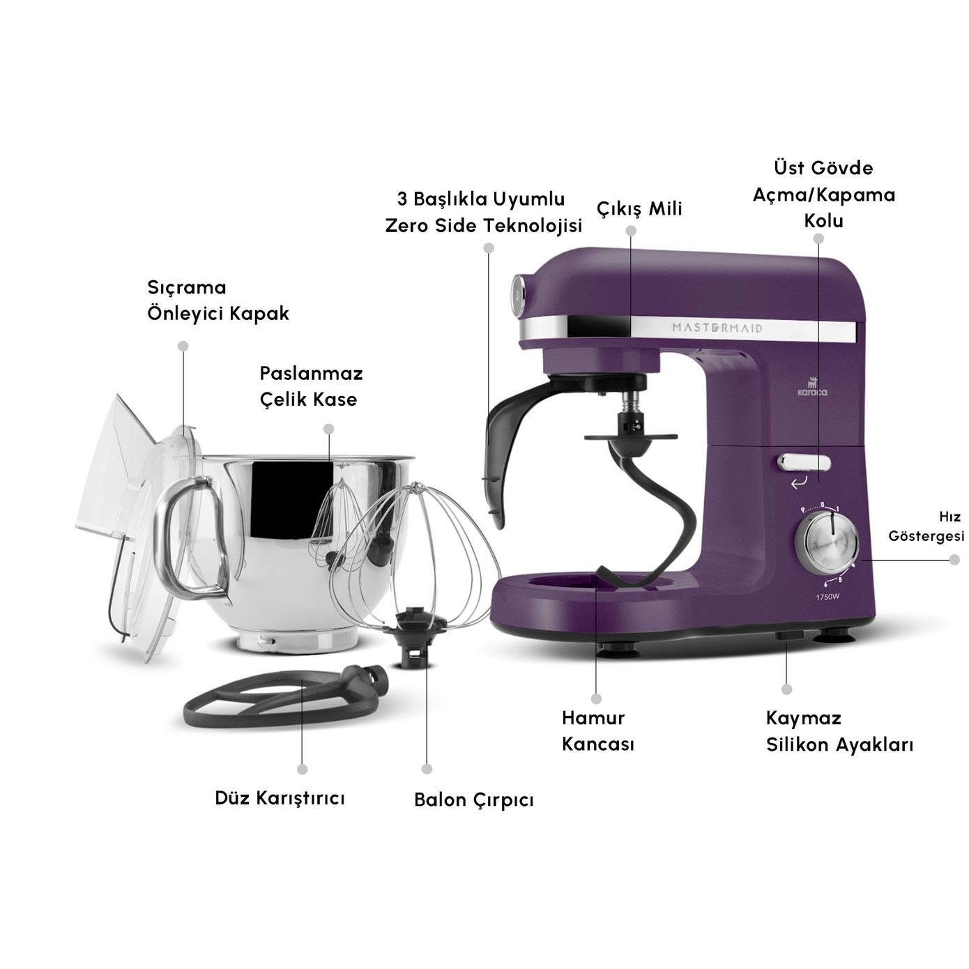 Karaca Mastermaid Chef Pro Çift Kollu Hamur Yoğurma Makinesi Grape Purple 1750W 5L