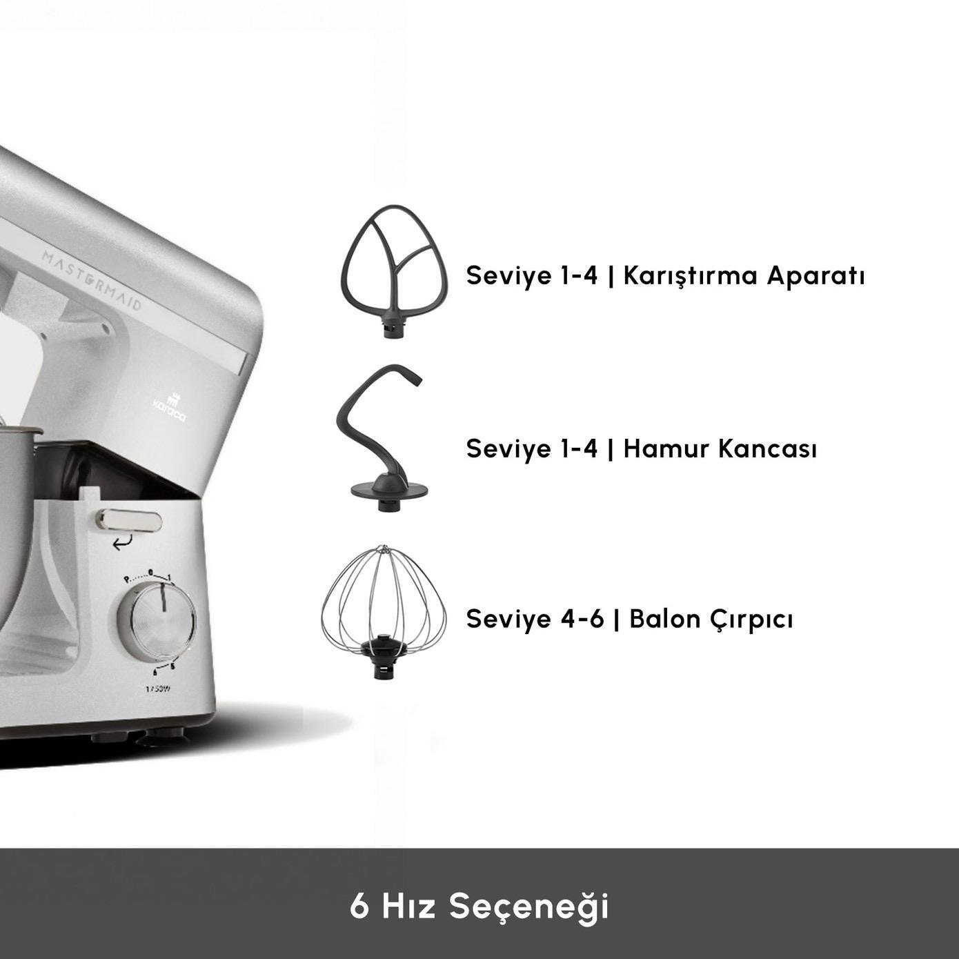 Karaca Mastermaid Chef Pro Çift Kollu Stand Mikser Pearl White 1750 W