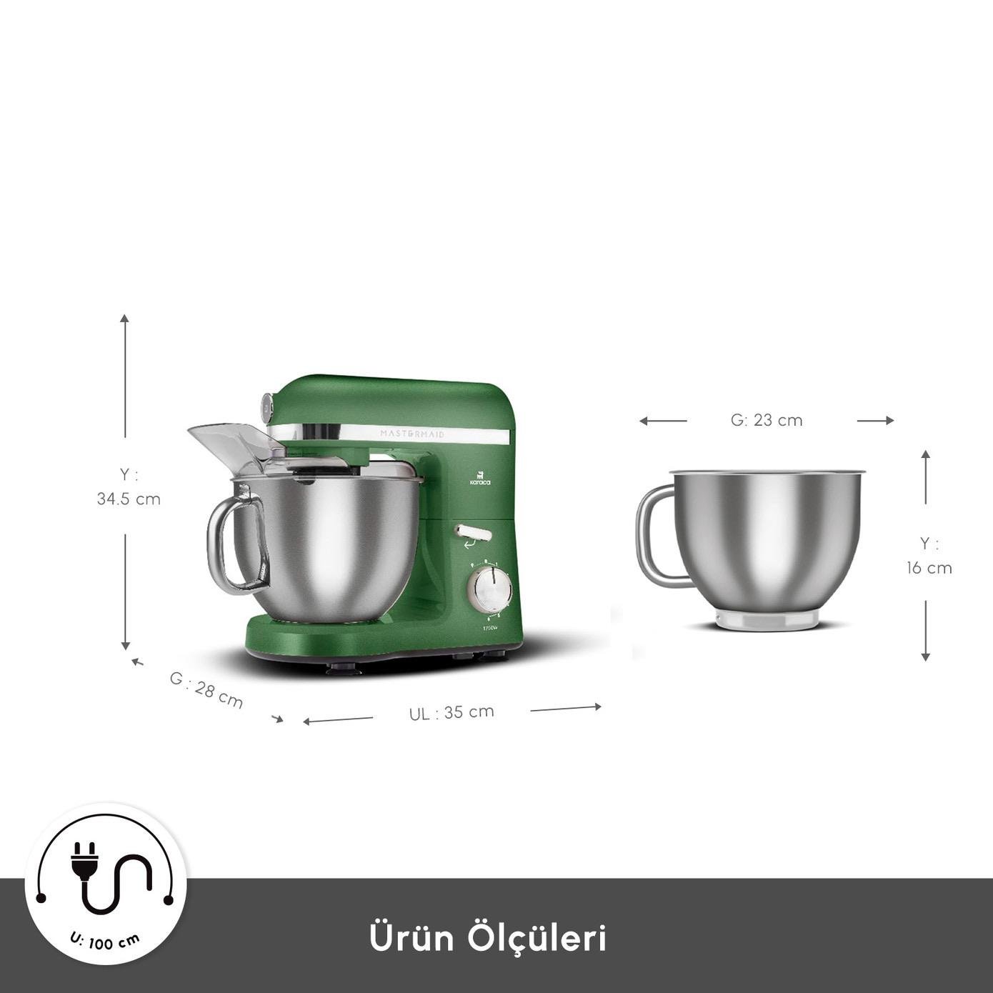 Karaca Mastermaid Chef Pro Çift Kollu Hamur Yoğurma Makinesi Emerald Green 1750W 5L