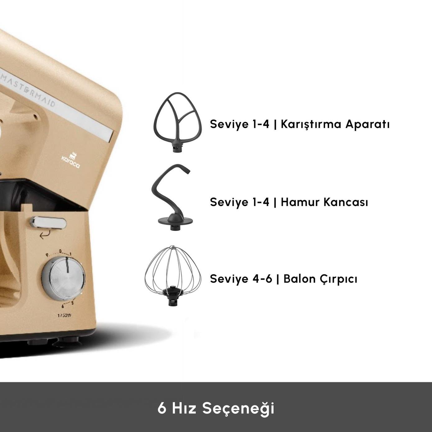 Karaca Mastermaid Chef Pro Çift Kollu Hamur Yoğurma Makinesi Mineral Gold 1750W 5L