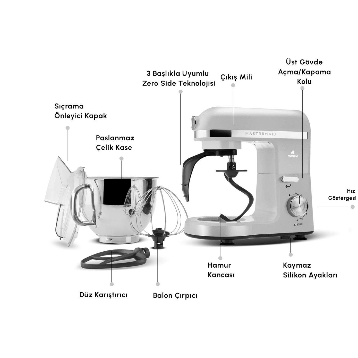 Karaca Mastermaid Chef Pro Çift Kollu Stand Mikser Pearl White 1750 W