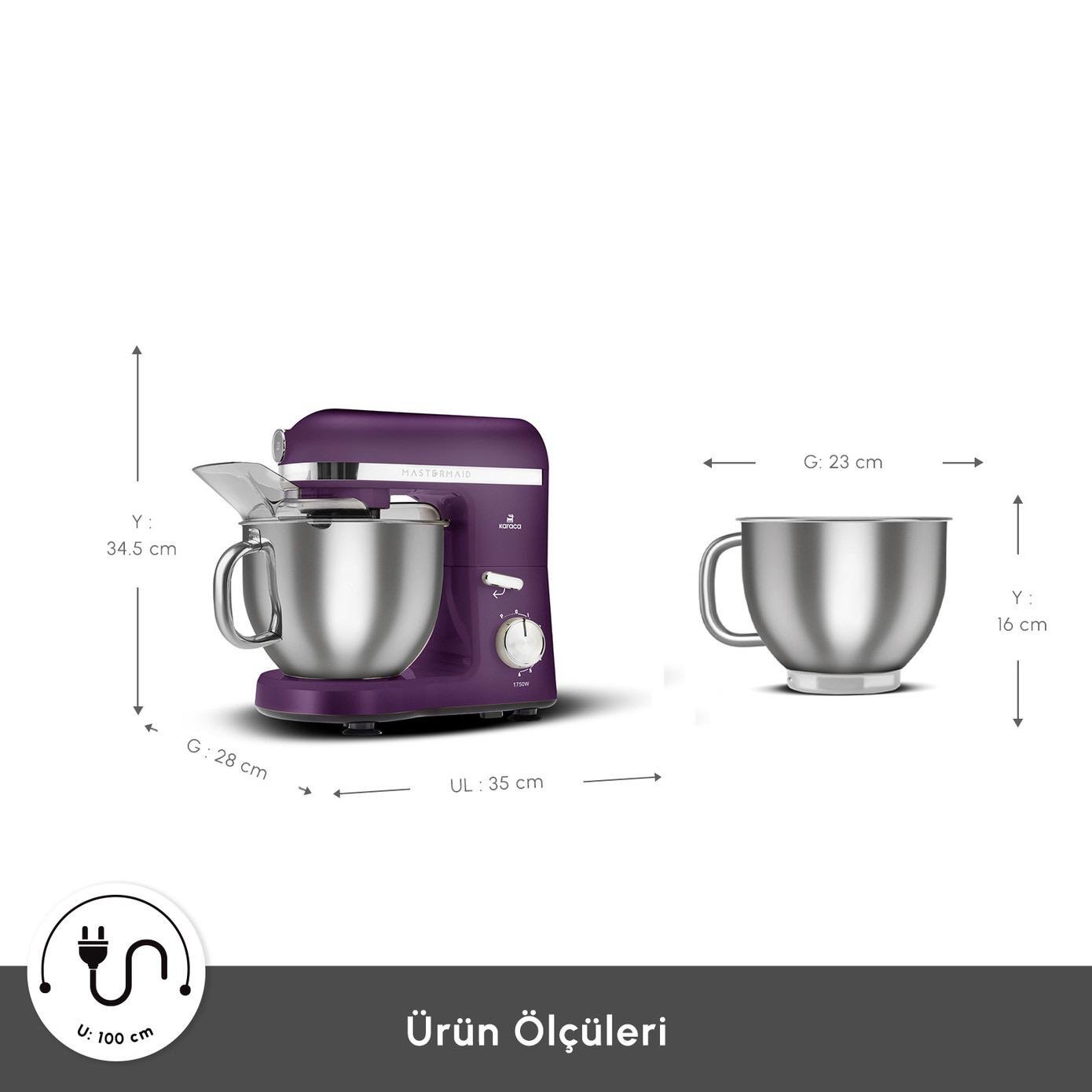 Karaca Mastermaid Chef Pro Çift Kollu Hamur Yoğurma Makinesi Grape Purple 1750W 5L