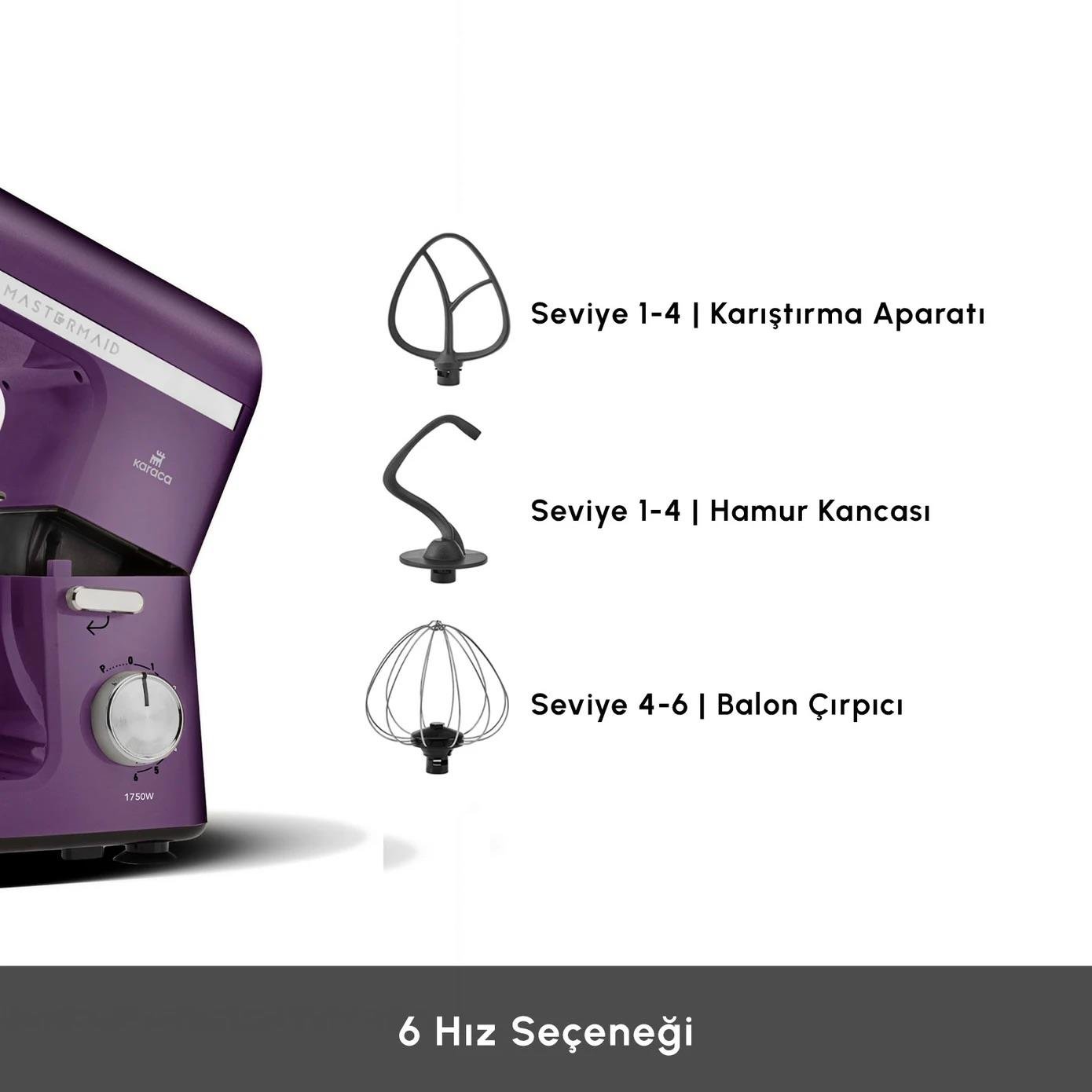 Karaca Mastermaid Chef Pro Çift Kollu Hamur Yoğurma Makinesi Grape Purple 1750W 5L