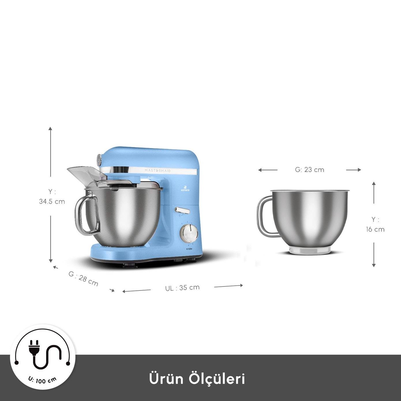 Karaca Mastermaid Chef Pro Çift Kollu Hamur Yoğurma Makinesi Royal Blue 1750 W 5L