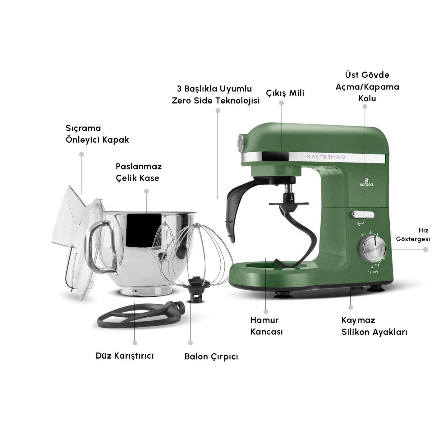 Karaca Mastermaid Chef Pro Çift Kollu Hamur Yoğurma Makinesi Emerald Green 1750W 5L