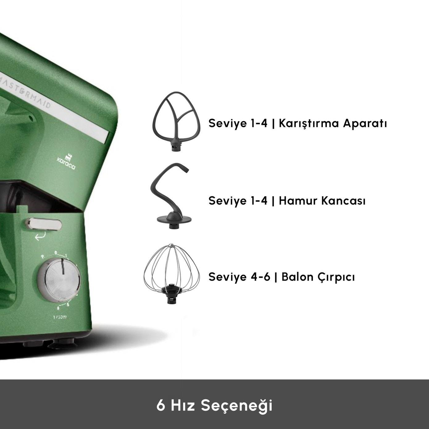 Karaca Mastermaid Chef Pro Çift Kollu Hamur Yoğurma Makinesi Emerald Green 1750W 5L