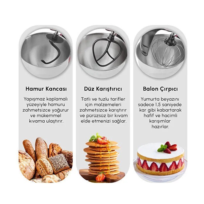 Karaca Mastermaid Chef Ultra D2000W Dijital Ekranlı Hamur Yoğurma Makinesi Galaxy Grey 7L