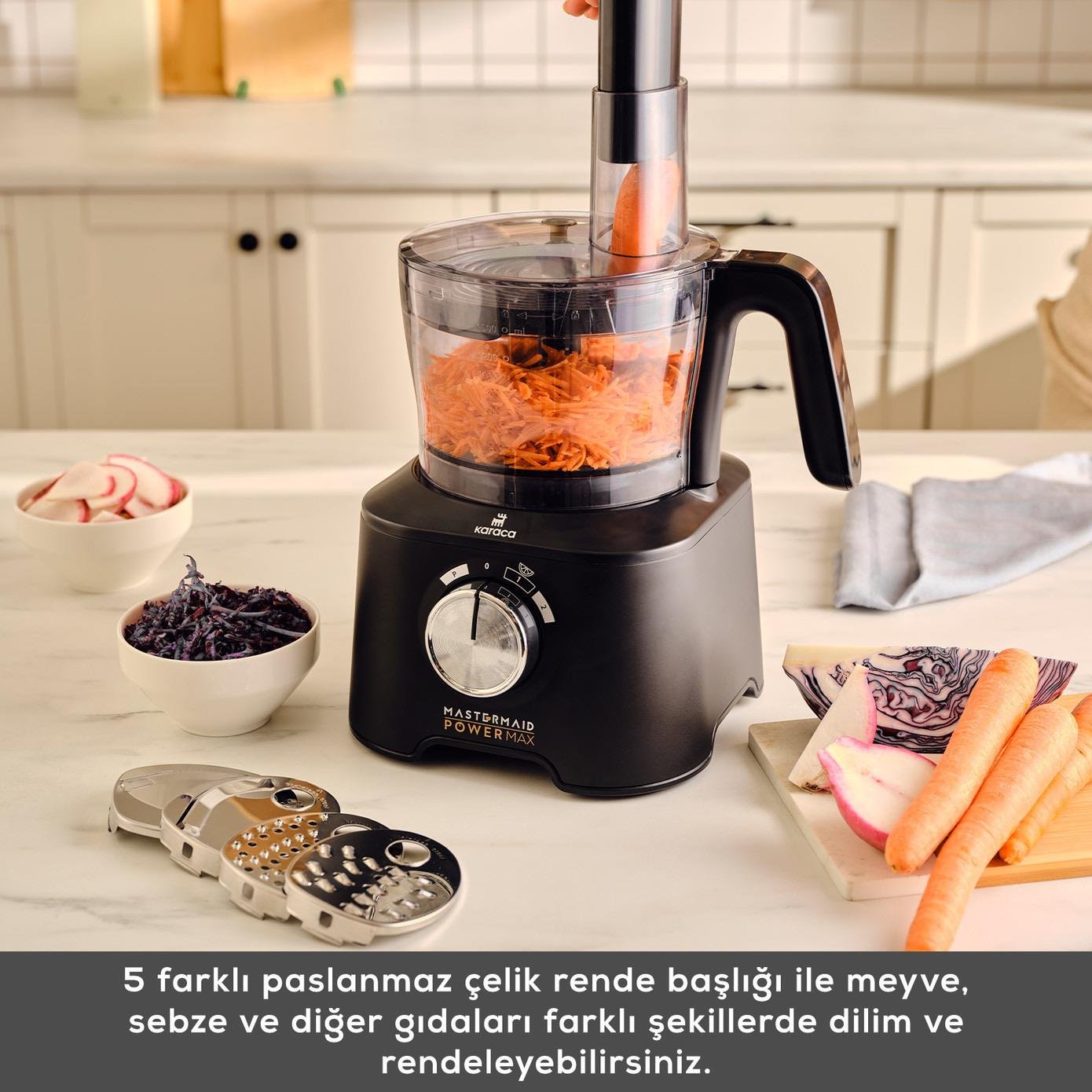 Karaca Mastermaid Power Max 11 in 1 Mutfak Robotu 2500W Matte Black Silver