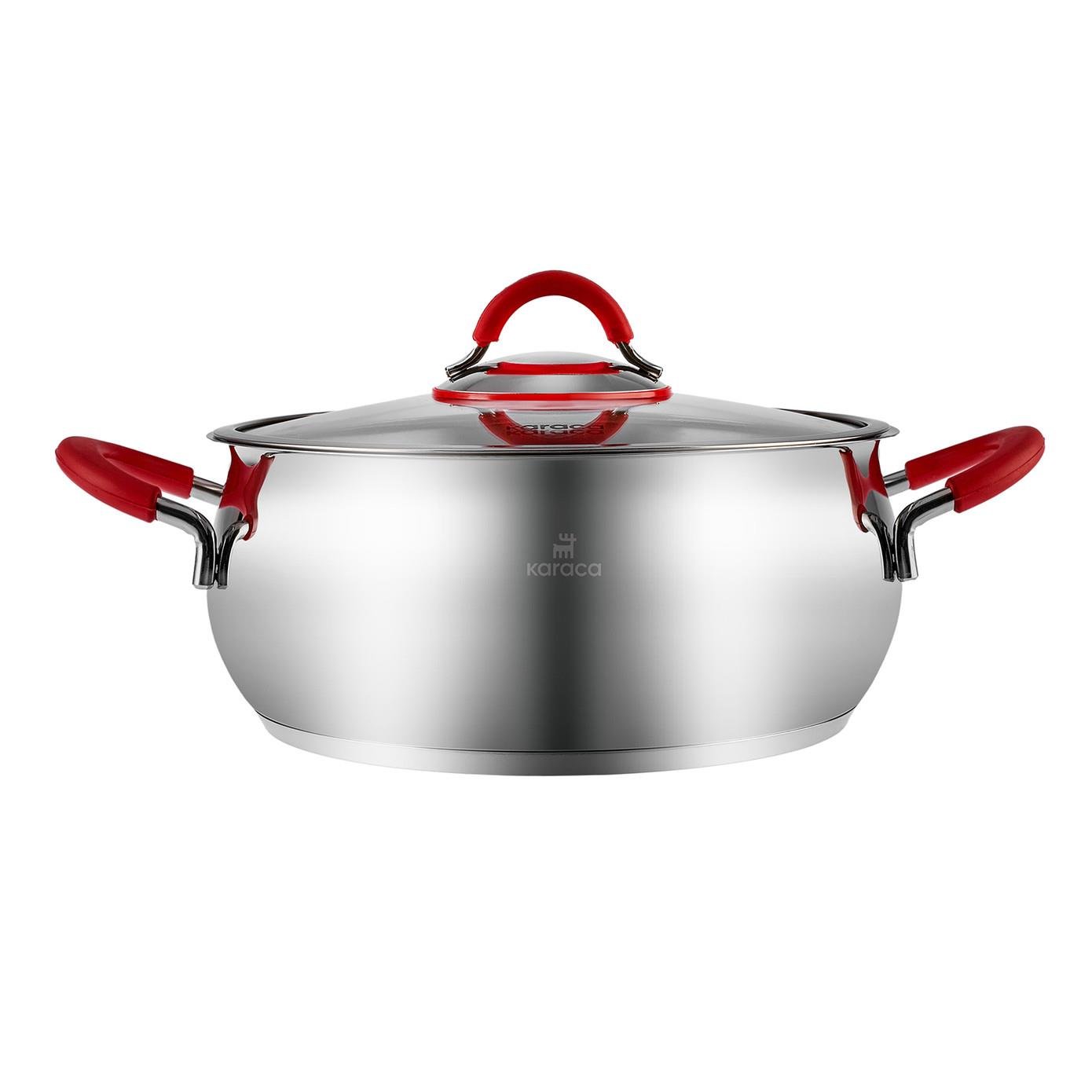Karaca Oyster İndüksiyon Tabanlı Silikon Kulplu 8 Parça Çelik Tencere Seti Kırmızı