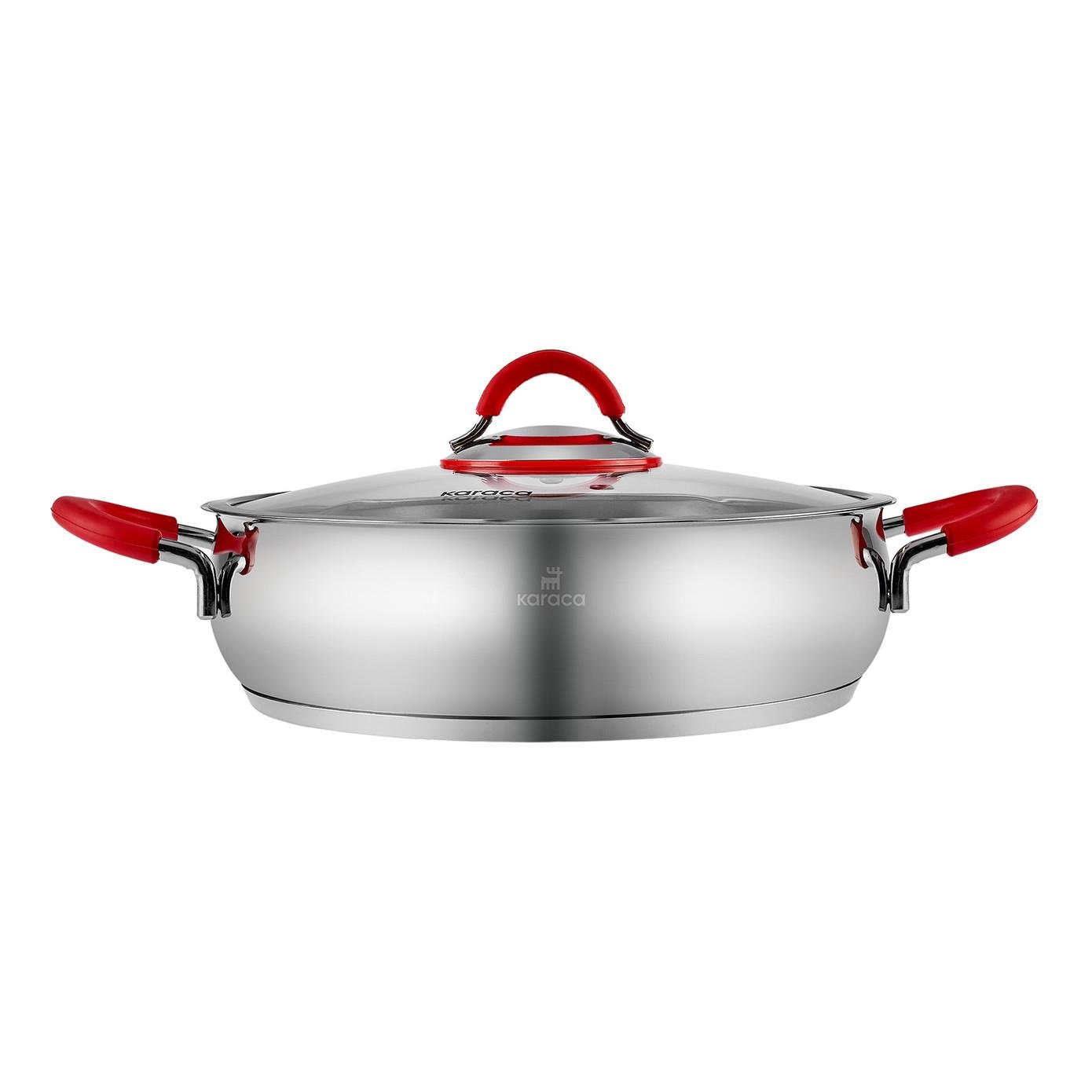 Karaca Oyster İndüksiyon Tabanlı Silikon Kulplu 8 Parça Çelik Tencere Seti Kırmızı